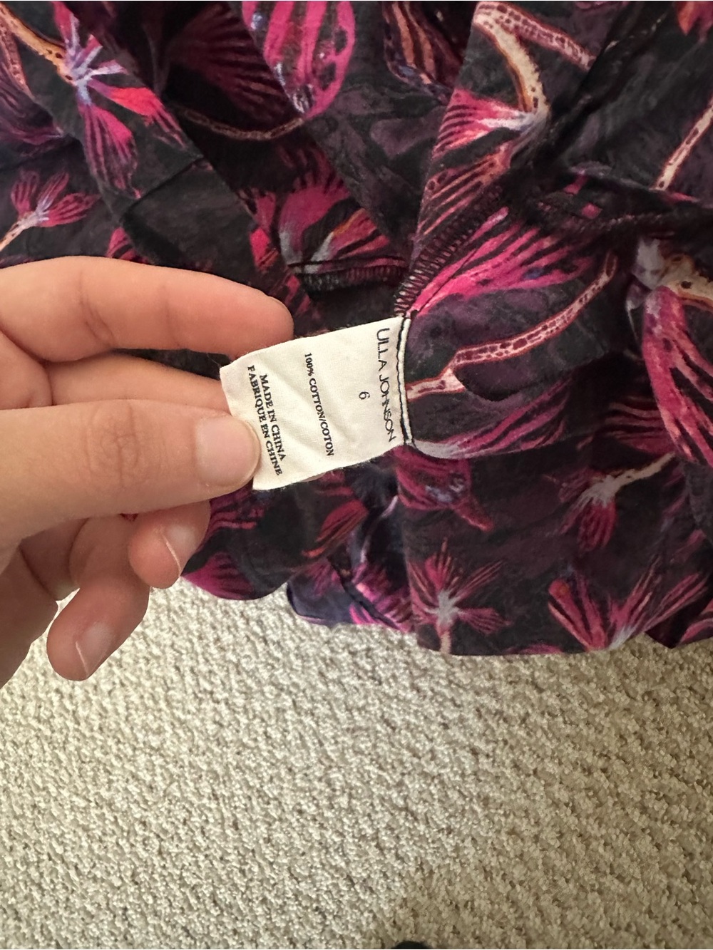 Ulla Johnson Cold Shoulder Floral Dress Pink Black Ruffle Sleeve Long Sleeve - Picture 10 of 10